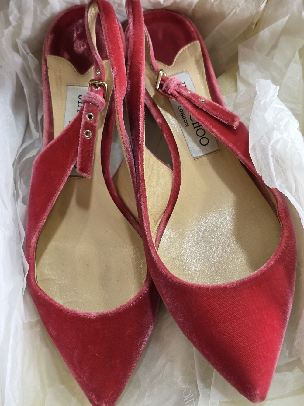 Jimmy Choo Raspberry Velvet Slingback Mules - Picture 5 of 11